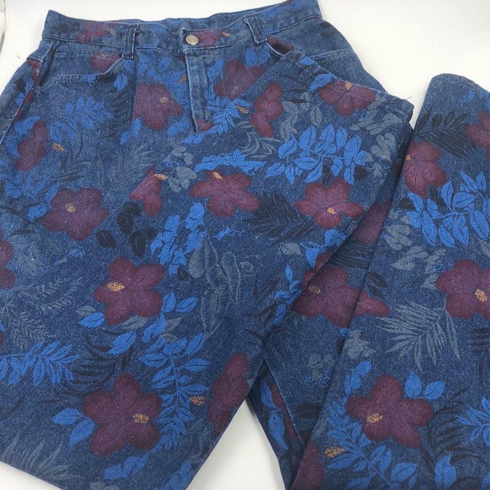 Vintage Hibiscus flower jeans